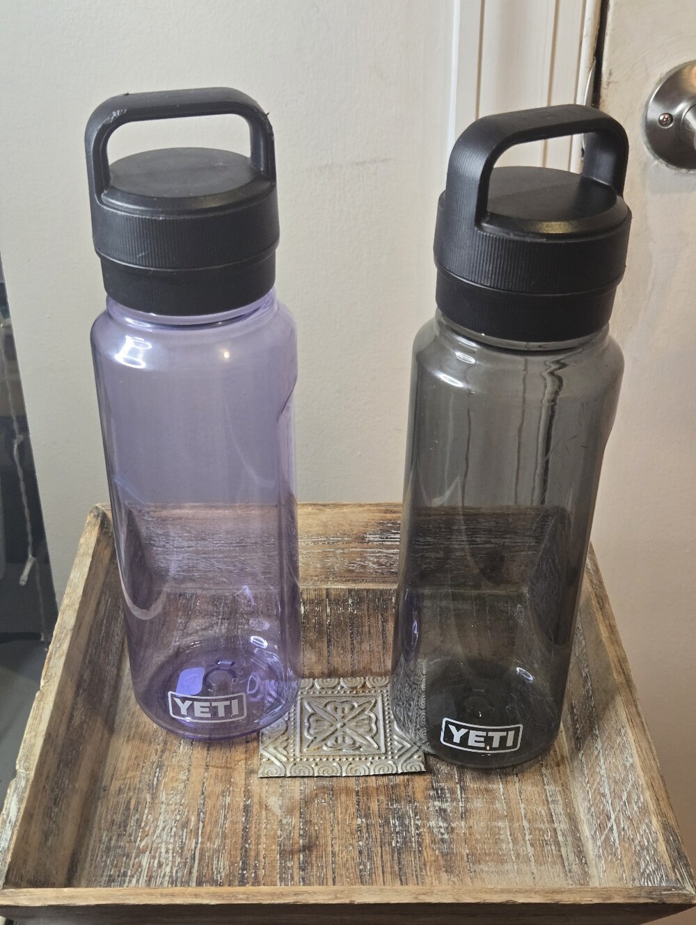 YETI Yonder 34 oz Water Bottle Lot Set of 2 Charcoal Black & Cosmic Lilac Purple